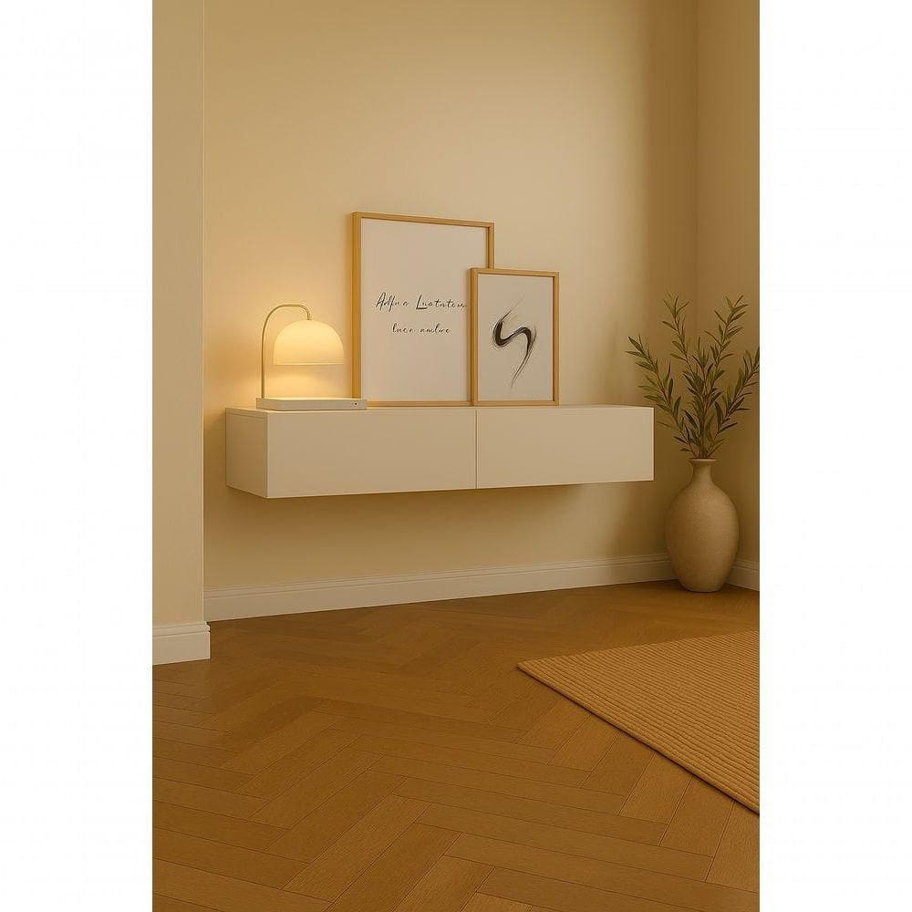 Aparador Bancada 110cm Suspenso 2 Gavetas Em Mdf Estilo Clássico Off