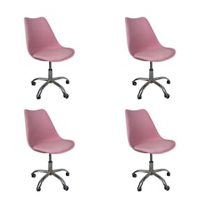 Kit 4 Cadeiras Office Base Cromada Com Rodizio Giratória Saarinen Rosa