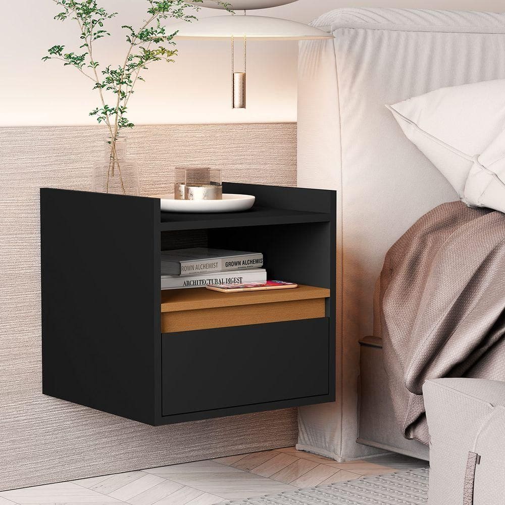 Mesa Cabeceira Suspensa Quarto Minerva Preto Nature