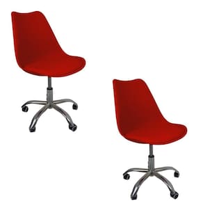 Kit 2 Cadeiras Office Base Cromada Com Rodizio Giratória Saarinen Vermelho