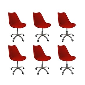 Kit 6 Cadeiras Office Base Cromada Com Rodizio Giratória Saarinen Vermelho