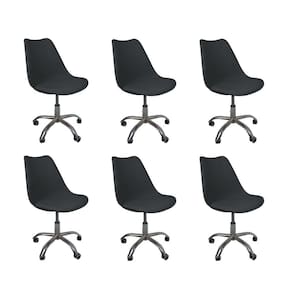 Kit 6 Cadeiras Office Base Cromada Com Rodizio Giratória Saarinen Preto
