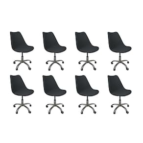 Kit 8 Cadeiras Office Base Cromada Com Rodizio Giratória Saarinen Preto