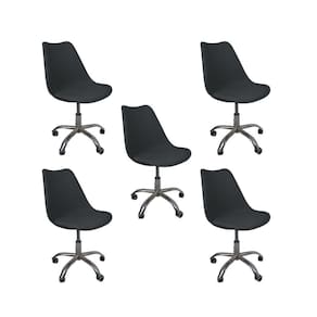 Kit 5 Cadeiras Office Base Cromada Com Rodizio Giratória Saarinen Preto