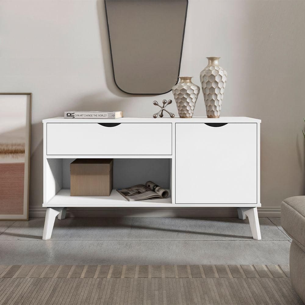 Rack Aparador Com Porta E Gaveta Premium London Branco
