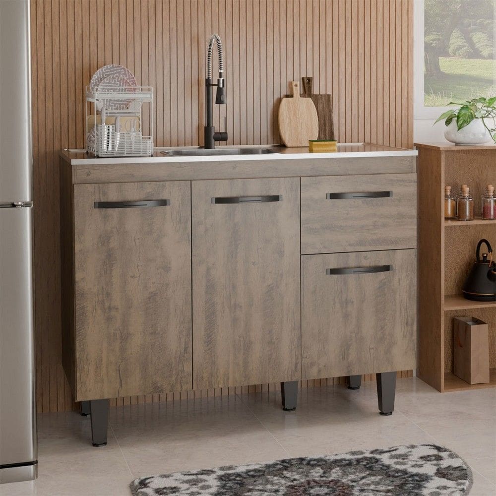 Balcão de Cozinha para Pia Letícia 3 Portas 1 Gaveta Itauba - Panorama Móveis