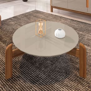 Mesa de Centro Redonda Lizz 64cm Off-white/cedro
