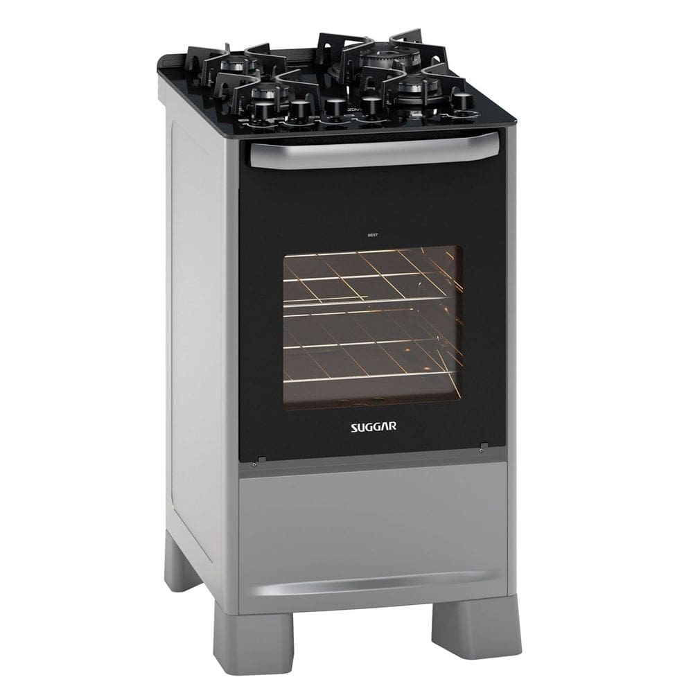 Fogão de Piso Best Grill mesa de vidro 4 queimadores Prata Suggar