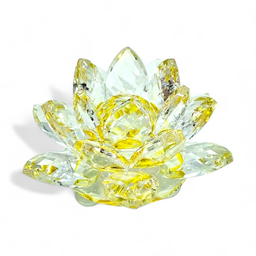 Flor de Lótus Cristal Amarelo Brilhante Espiritual 6 cm