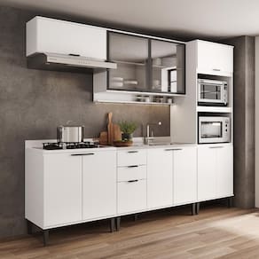 Armário de Cozinha Completa c Balcão Miami Studio Carraro Branco