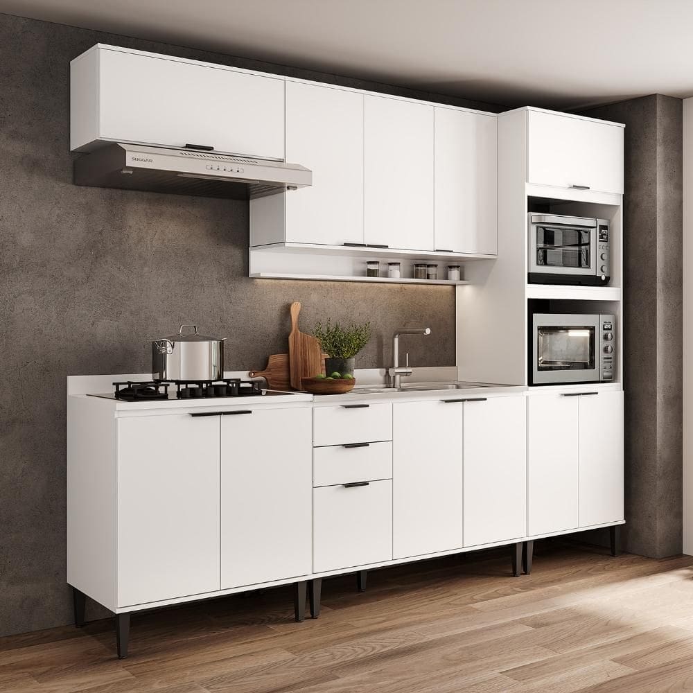 Armário de Cozinha Completa c Balcão Miami Essence Carraro Branco