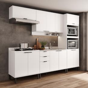 Armário de Cozinha Completa c Balcão Miami Essence Carraro Branco