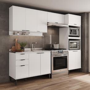 Armário de Cozinha Completa c Balcão Miami Prime Carraro Branco