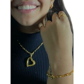 Kit Banho A Ouro 18K: Feminino Cordão Pingente, Anel, Brinco