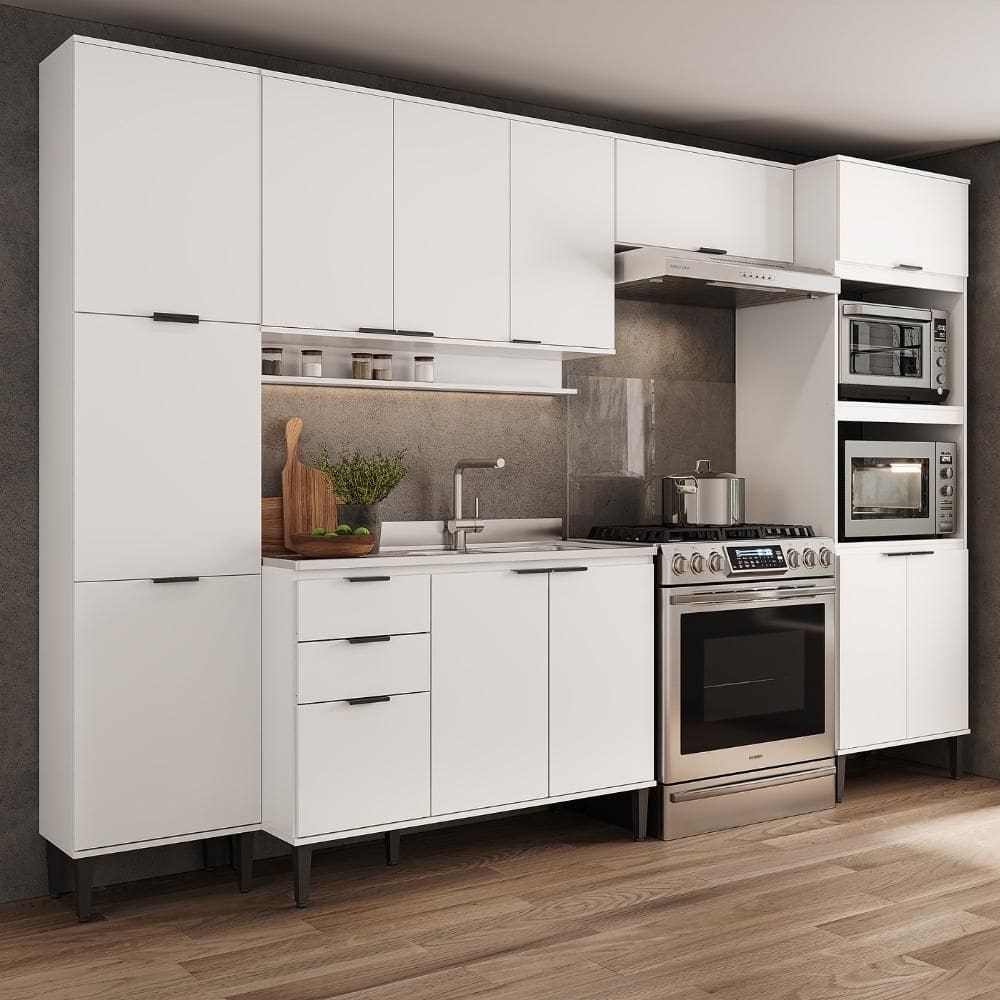 Armário de Cozinha Completa c Balcão Miami Pulse Carraro Branco