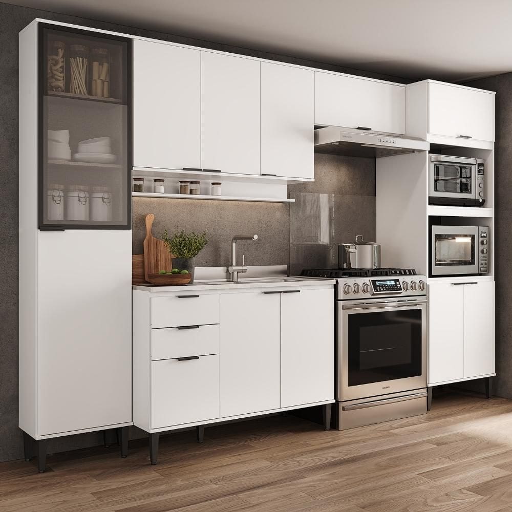 Armário de Cozinha Completa c Balcão Miami City Carraro Branco