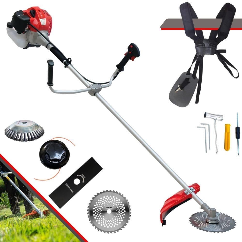 Roçadeira Aparador de Grama Anmax CG430P À Gasolina 2T 43cc 9.000rpm 2HP de Potência Com Carretel + Faca 2 Pontas + Faca 40 Dentes + Escova de Aço
