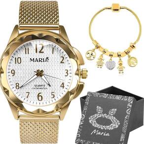 Relogio Feminino Prova Dagua Banhado Aço + Caixa + Pulseira Moda Pandora Qualidade Premium Casual