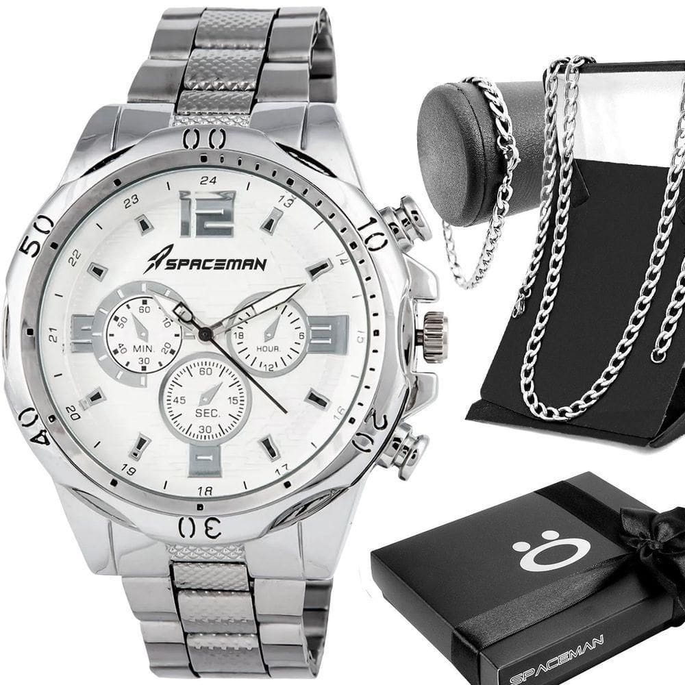 Relogio Masculino Prata Aço Inox + Pulseira + Caixa Ponteiro Presente Qualidade Premium Social