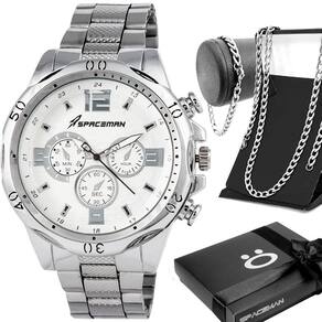 Relogio Masculino Prata Aço Inox + Pulseira + Caixa Ponteiro Presente Qualidade Premium Social