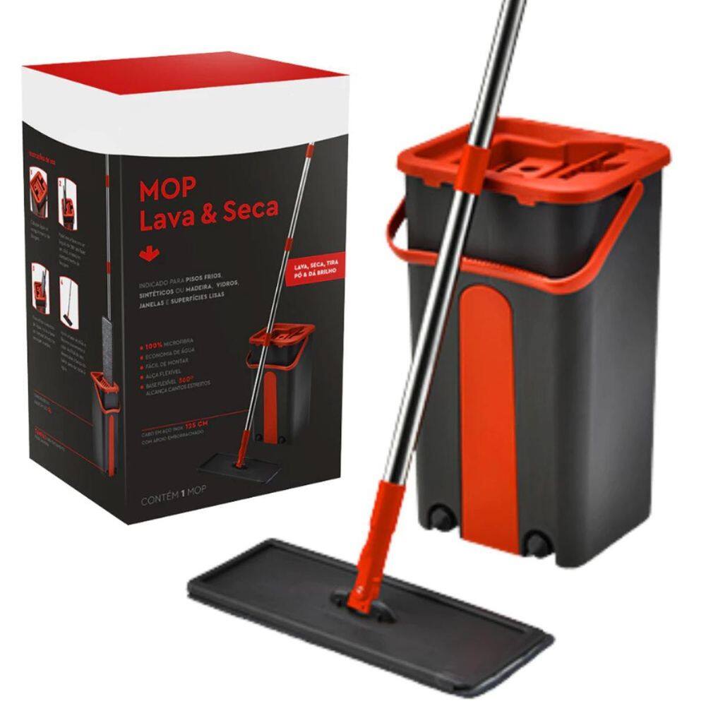 Mop Lava E Seca Microfibra Balde 5Lt Alça Removivel Pt/Vm