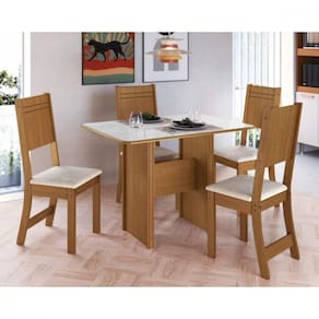 Conjunto De Mesa 1,10cm Com 4 Cadeiras Dublin Indekes Freijo/off White/linho