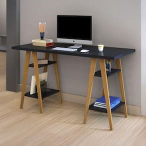 Mesa Escrivaninha Cavalete Mdf 4 Prateleiras Pinus Moderna