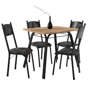 Conjunto De Mesa Sala De Jantar Lotus Com 4 Cadeiras Tampo Retangular Madeirado 91cm Preto Floral Preto/flor