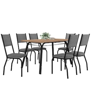 Conjunto De Mesa Sala De Jantar Diana Com 6 Cadeiras Tampo Madeirado 1,36m Preto/platina Artefamol Pret/cinza