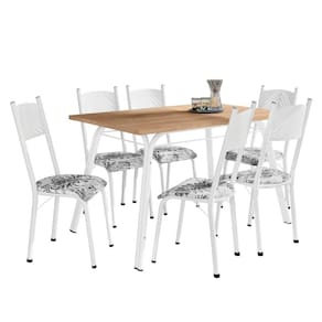 Conjunto De Mesa Sala De Jantar Lotus Com 6 Cadeiras Tampo Madeirado 1,36m Branco Floral Artefamol Branc/flor