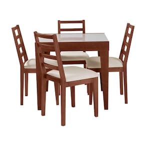 Conjunto De Jantar Mesa Tock 80cm Com 4 Cadeiras Aline Linho Creme - Imbuia