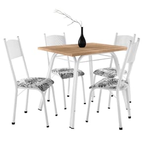 Conjunto De Mesa Sala De Jantar Lotus Com 4 Cadeiras Tampo Retangular Madeirado 91cm Branco Floral Branc/flor