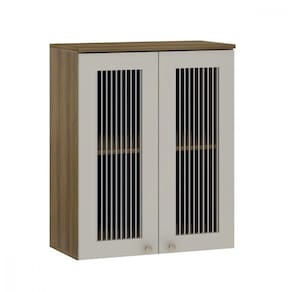 Armário Aéreo 2 Portas Vidro Canelado 80cm Isis Luciane Avela/mocca