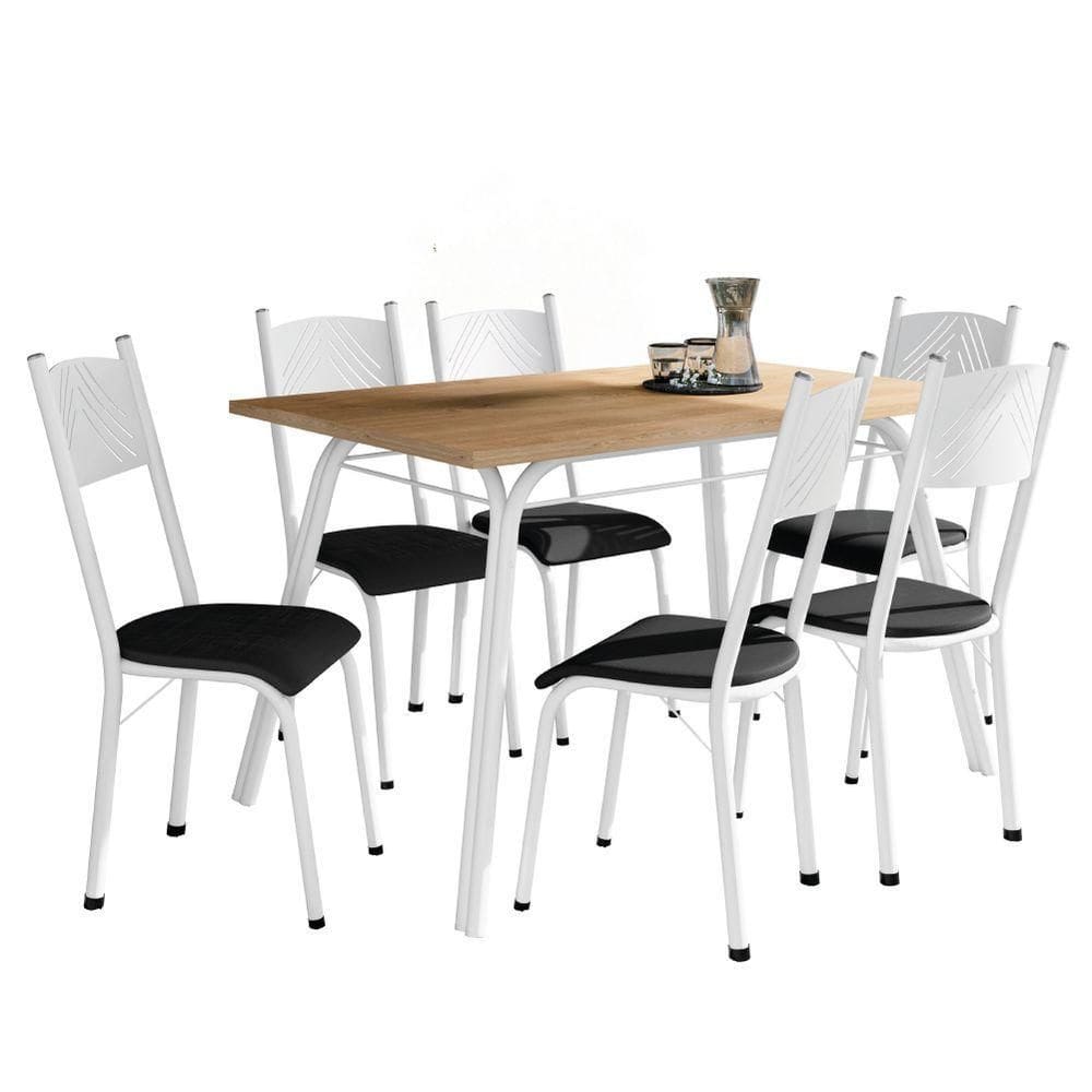 Conjunto De Mesa Sala De Jantar Lotus Com 6 Cadeiras Tampo Madeirado 1,36m Branco/preto Artefamol Branco/pre