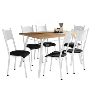Conjunto De Mesa Sala De Jantar Lotus Com 6 Cadeiras Tampo Madeirado 1,36m Branco/preto Artefamol Branco/pre