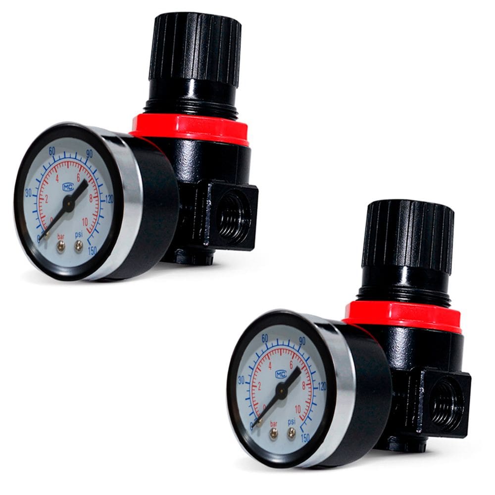 2 Reguladores Pressão Mini Compressor 0 à 150 Psi com Manômetro 1/4 Ar-2000 Rotta 376 Cod - 4003