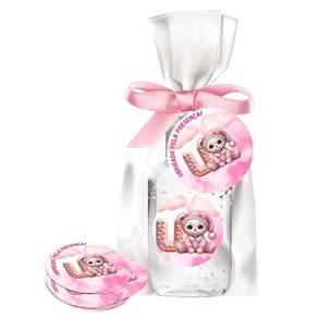 kit 25 Lembrancinhas Alcool Gel Ursinha Rosa Maternidade e Chá De Bebê