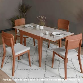Mesa De Jantar Tock 80cm Extensível 1,60m Em Madeira Maciça Imbuia Tampo Vidro Off White