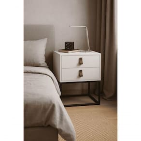 Mesa De Cabeceira Unic 45cm 2 Gavetas Base Ferro Preto Moderno