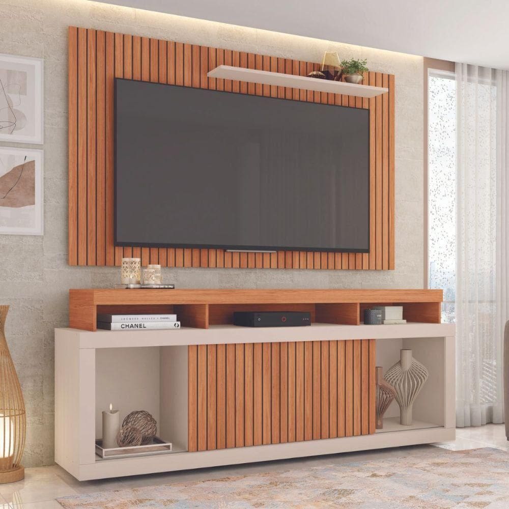 Rack Caemmun New Oscar Com Painel 1,8 Metros Freijo/off White