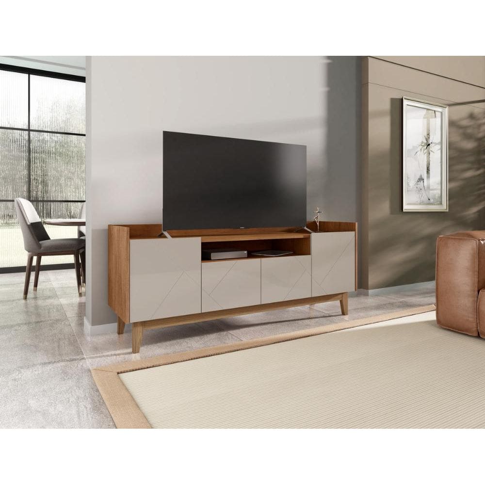 Rack Ruby 4 Portas com Nicho central Off White/Noce