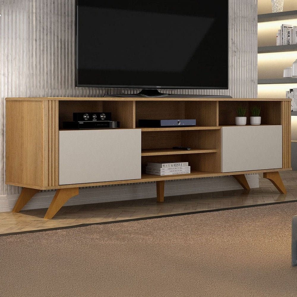 Rack para TV Até 65 Polegadas Mariana 2 Portas Cinamomo/Off White - Valdemóveis