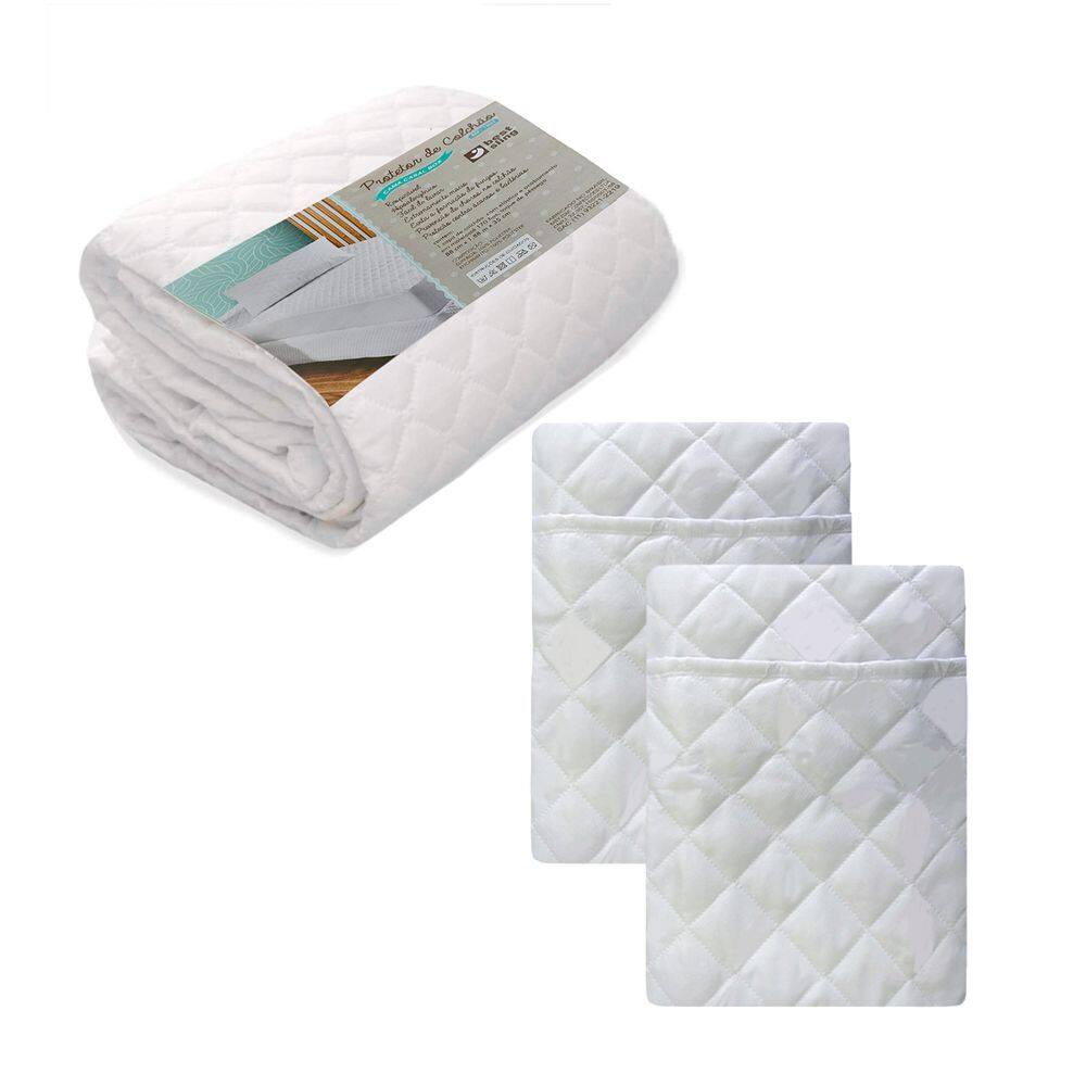 Kit Capa de Colchão Casal Box 2 Porta Travesseiro Antialergico 50x70cm Capa Silenciosa Enxoval Branco