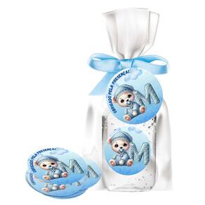 kit 25 Lembrancinhas Alcool Gel Ursinho Azul Maternidade e Chá De Bebê