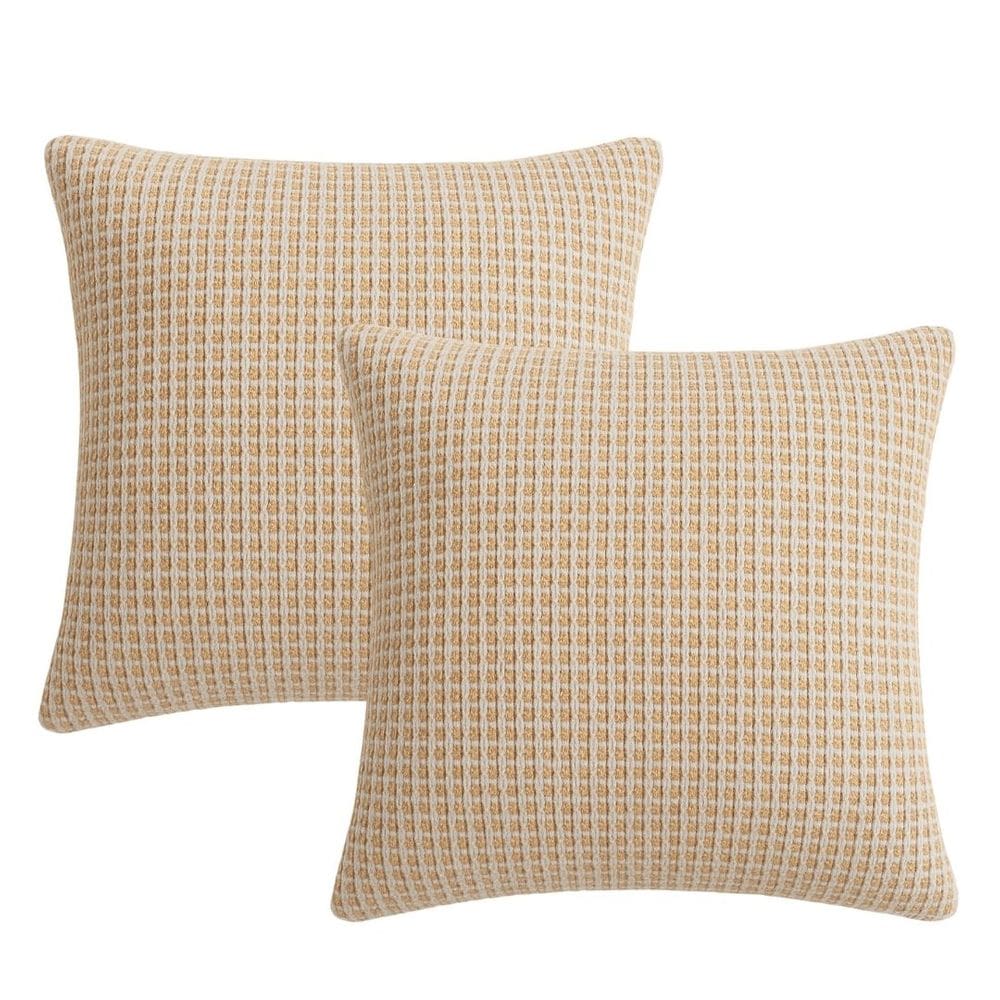 Jogo 2 Almofadas Decorativa Luxo Cheia Trama Atlas Bege e Branco Com Enchimento 42x42cm - Jolitex
