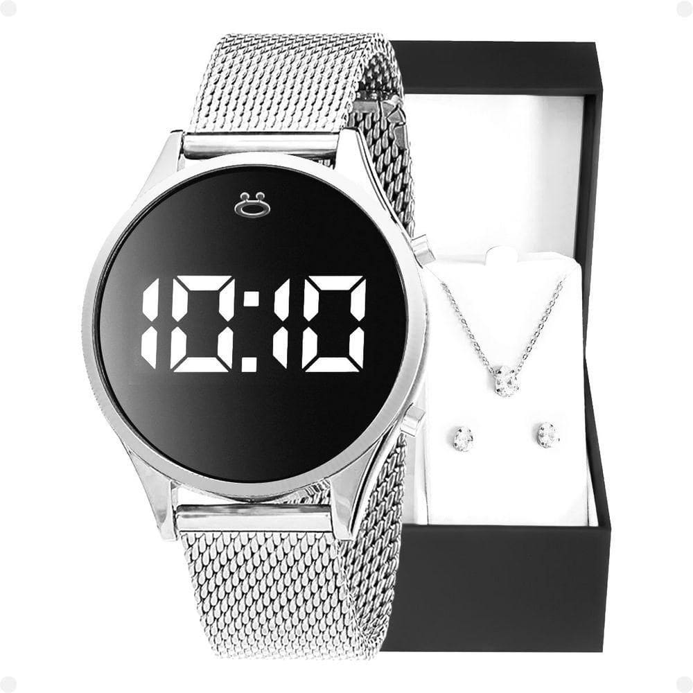 Relogio Feminino Digital Aço Inox + Colar + Caixa Academia Pulseira Ajustavel Ajustavel Presente Led