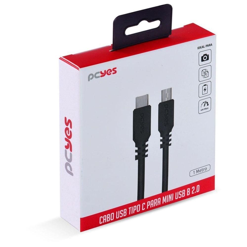 Cabo Usb Tipo C Para Mini Usb B 2.0 1m Preto - Pucmbp-1
