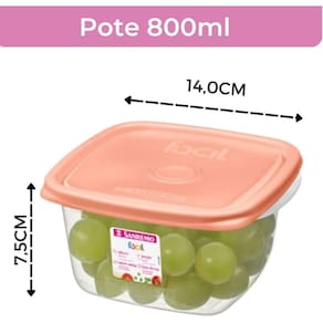 3 Potes Plástico 800ml Quadrado Microondas Freezer Cor Rosa