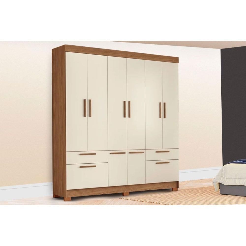 Guarda Roupa Casal 8 Portas e 4 Gavetas c/ Pés Curitiba 8.4 Jatoba/Areia - Santos Andirá