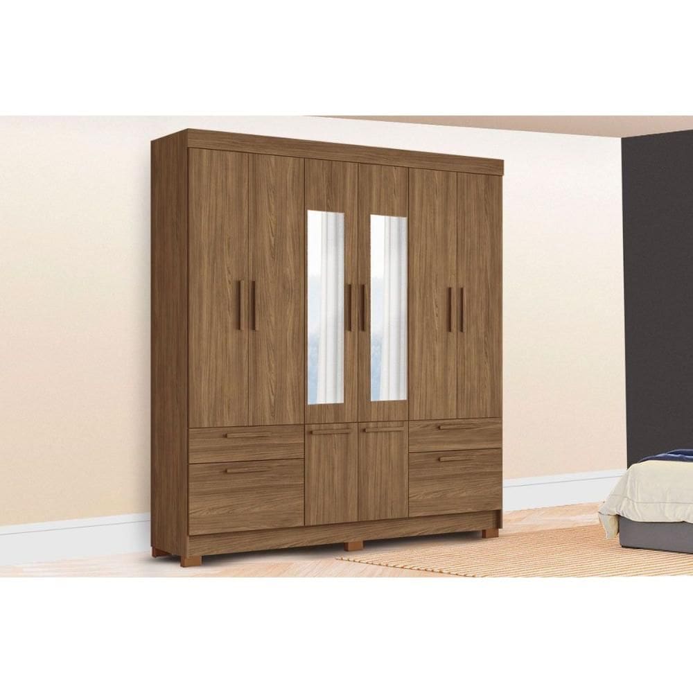 Guarda Roupa Casal 8 Portas (2 c/ Espelho) e 4 Gavetas c/ Pés Curitiba 8.4 Jatobá - Santos Andirá